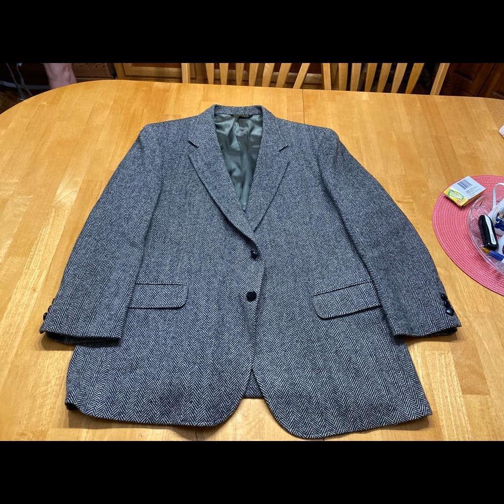 Grey Herringbone suit coat.